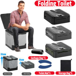 Outdoor Toilet Portable Camping Hiking Fishing Toilet Trash Can for Tour Emergency Self-driving Reusable for Adults Kids