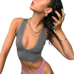 Women's Sports Top Seamless Bras Crop Top Female Underwear Sexy Tank Top Cami Sexy Deep V Bralette Summer Camisole Lingerie