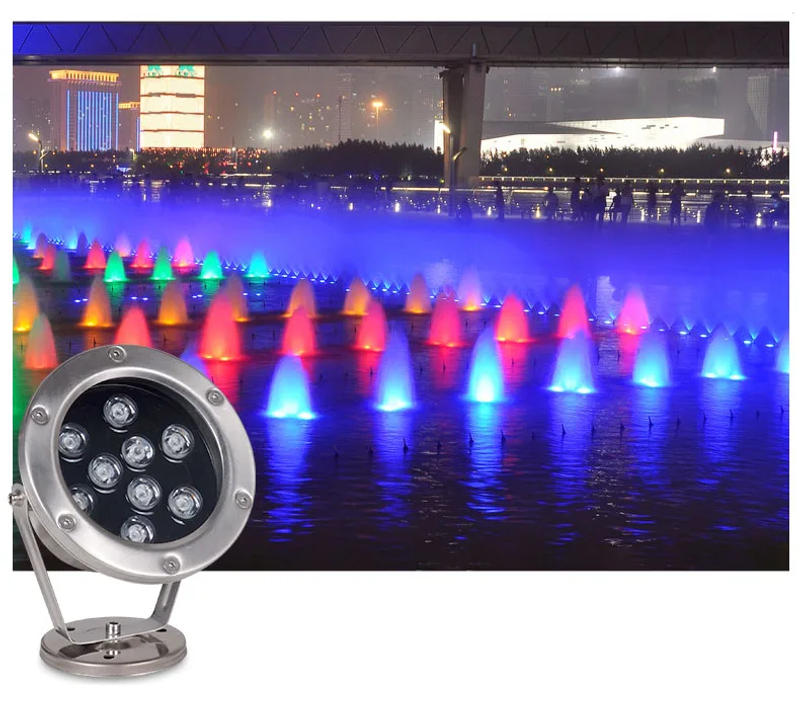 Description Picture 5 of itemStainless Steel LED Fountain Lamps Ip68 Waterproof Swimming Pool Lights 12V/24V Adjustable Led Underwater Lamps RGB Pond lights