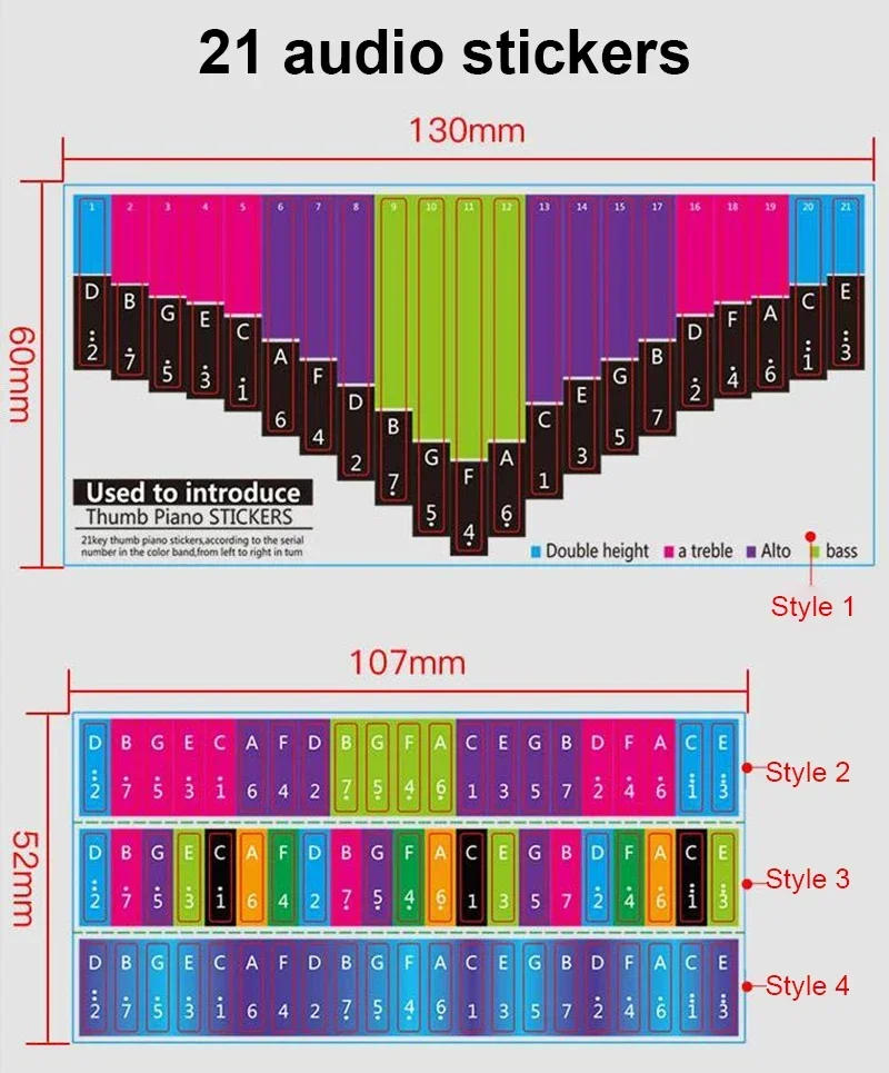 Description Picture 6 of item17/21 Key Kalimba Note Stickers Scale Sticker Thumb Piano Key Tabs For Beginner Training Musical Instrument Accessories