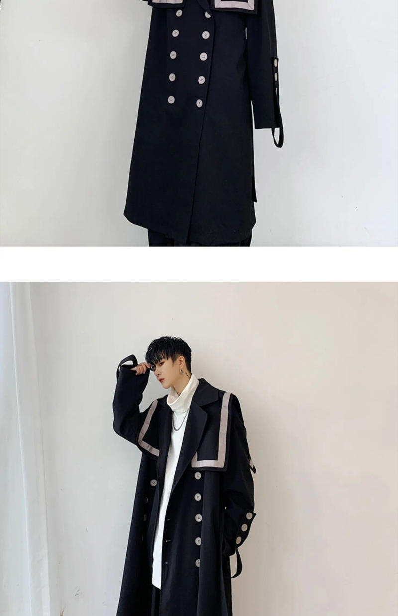 Description Picture 6 of itemPFNW Winter Spring Dark Style Men's Trench Personality Turn-down Collar Ribbon Male Long Windbreaker Coat Patchwork Tide 9C3756