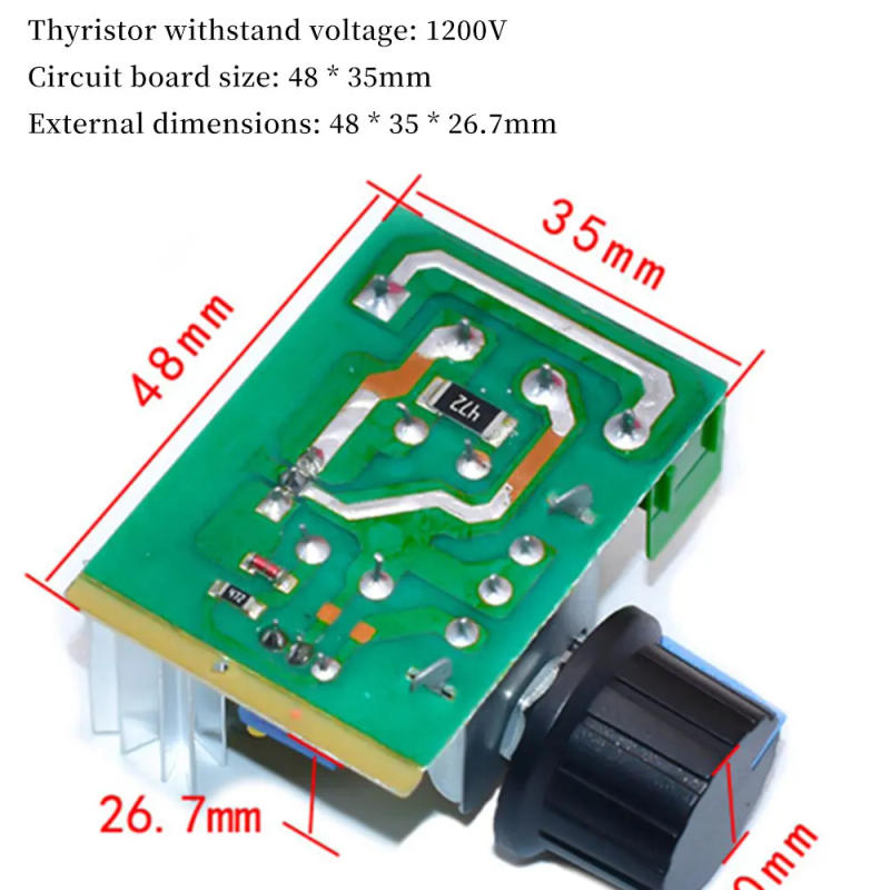 Description Picture 3 of itemAC 220V 2000W SCR Voltage Regulator Dimming Dimmers Motor Speed Controller Thermostat Electronic Voltage Regulator Module Javino