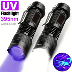 Zoomable UV Flashlight/White Light Flashlight 395nm Black Light Flashlight with Clip UV Light Detector for Pet Urine Stain