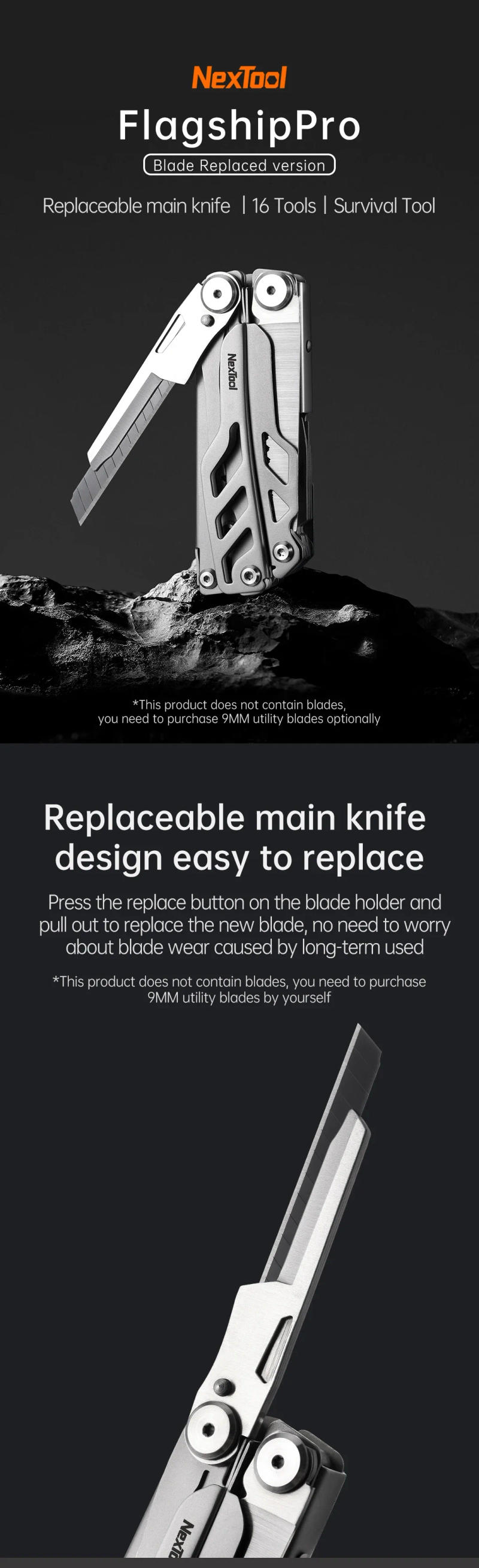 Description Picture 2 of itemNexTool Flagship Pro 16 in 1 Multitools Extra Blade Replaceable Knife EDC Folding Knife Scissors Clamp Multi Tools Clip Pliers