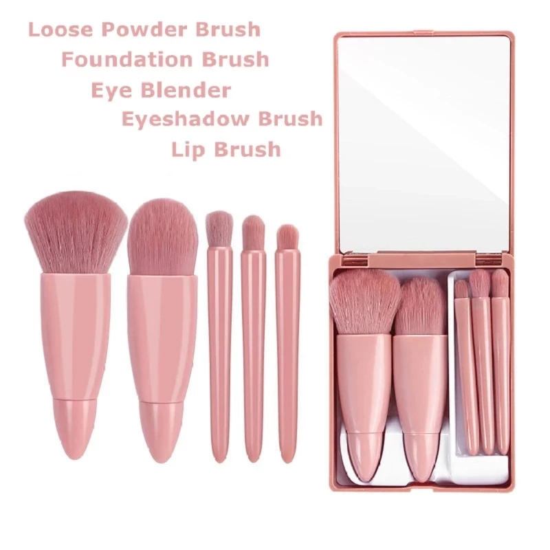 Description Picture 6 of itemMini Portable Makeup Mirror With 5 Pcs Makeup Brushes Magnifying Glass Hand Hold Pocket Foldable Makeup