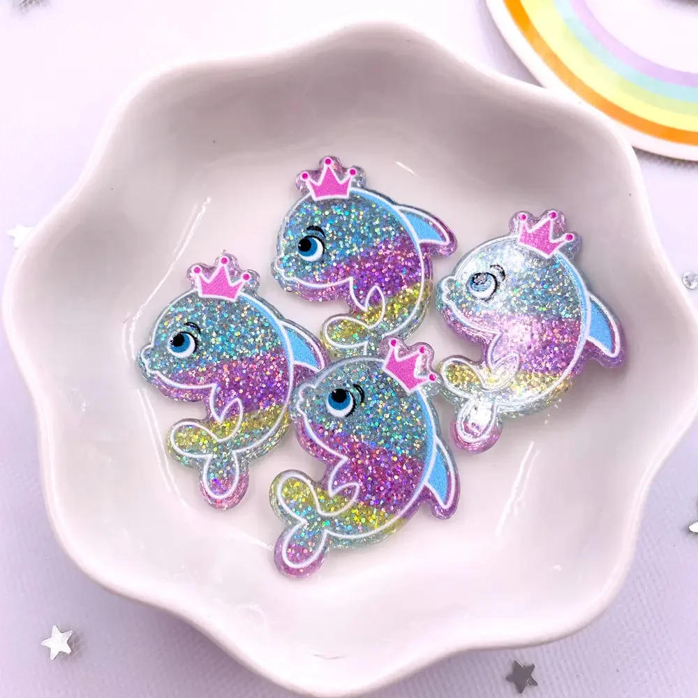 Description Picture 5 of item10PCS Colorful Glitter Rainbow Bear Rabbit Flower Dolphin Cactus Flatback Acrylic Sheet Miniature Pattern Applique DIY J332 A