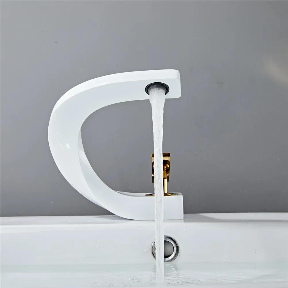 Description Picture 4 of itemBasin White and Gold Bathroom Mixer Tap Brushed Gold/Nickel/Chrome Wash basin Hot and Cold Sink Faucet New