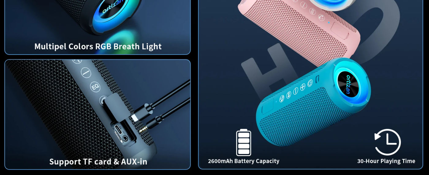 Description Picture 6 of itemOrtizan X10 Pro Bluetooth Speaker Portable, 24W IPX7 Waterproof Speaker Wireless Bluetooth-V5.3, HiFi Stereo Sound, 30H Playtime
