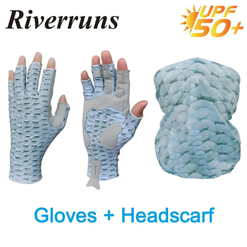 Description Picture 4 of itemRiverruns UPF50+ Sun Protection Fingerless Fishing Gloves and Headscarves for Men and Women Fishing, Boating, kayaking, Hiking