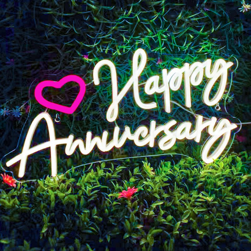 Description Picture 4 of itemHappy Anniversary Neon Signs For Wall Decor Letter Room Decoration LED Lights Wedding Home Party Important Day Wall Decor Lamp