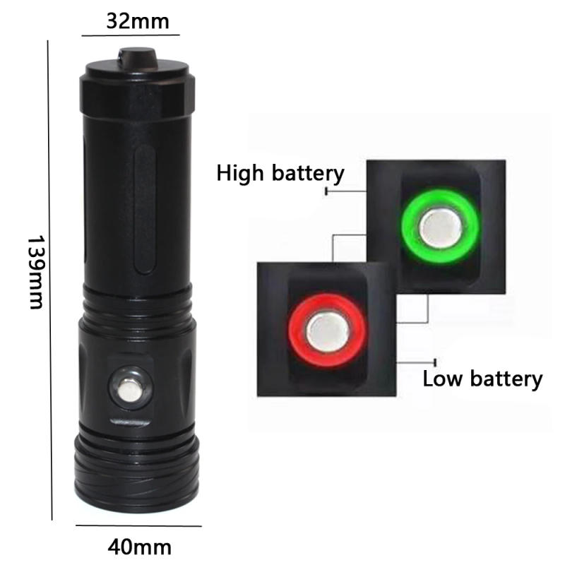Description Picture 6 of item3000lm LED Diving Flashlight with Power Indicator IPX8 Waterproof L2 Professional Rechargable Tactical Dive Light Torch