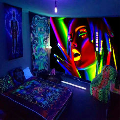 Shinning Woman Background Wall Fluorescent Tapestry Hanging Cloth Tiger City Night Skull Alien Tapestry Home Decoration Mural
