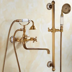 Antique Bathtub Shower Set Wall Mounted Brass Faucet Bathroom Hot  and Cold Bath and Mixer Taps Brass