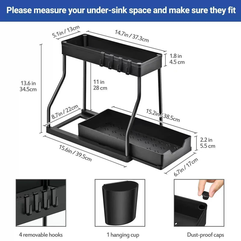 Description Picture 6 of itemUnder Sink Kitchen Storage Organizer, 2-Layer Removable Multifunctional Drawer Shelf, Desktop Cabinet Rack for Bathroom