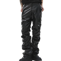 Men'S Solid Color Glossy Pu Leather Pants Toe