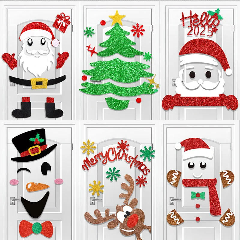 Description Picture 2 of item2025 Christmas Decoration Door Stickers Non-woven Santa Claus Christmas Tree Snowman Elk Window Sticker Xmas Home Decorations