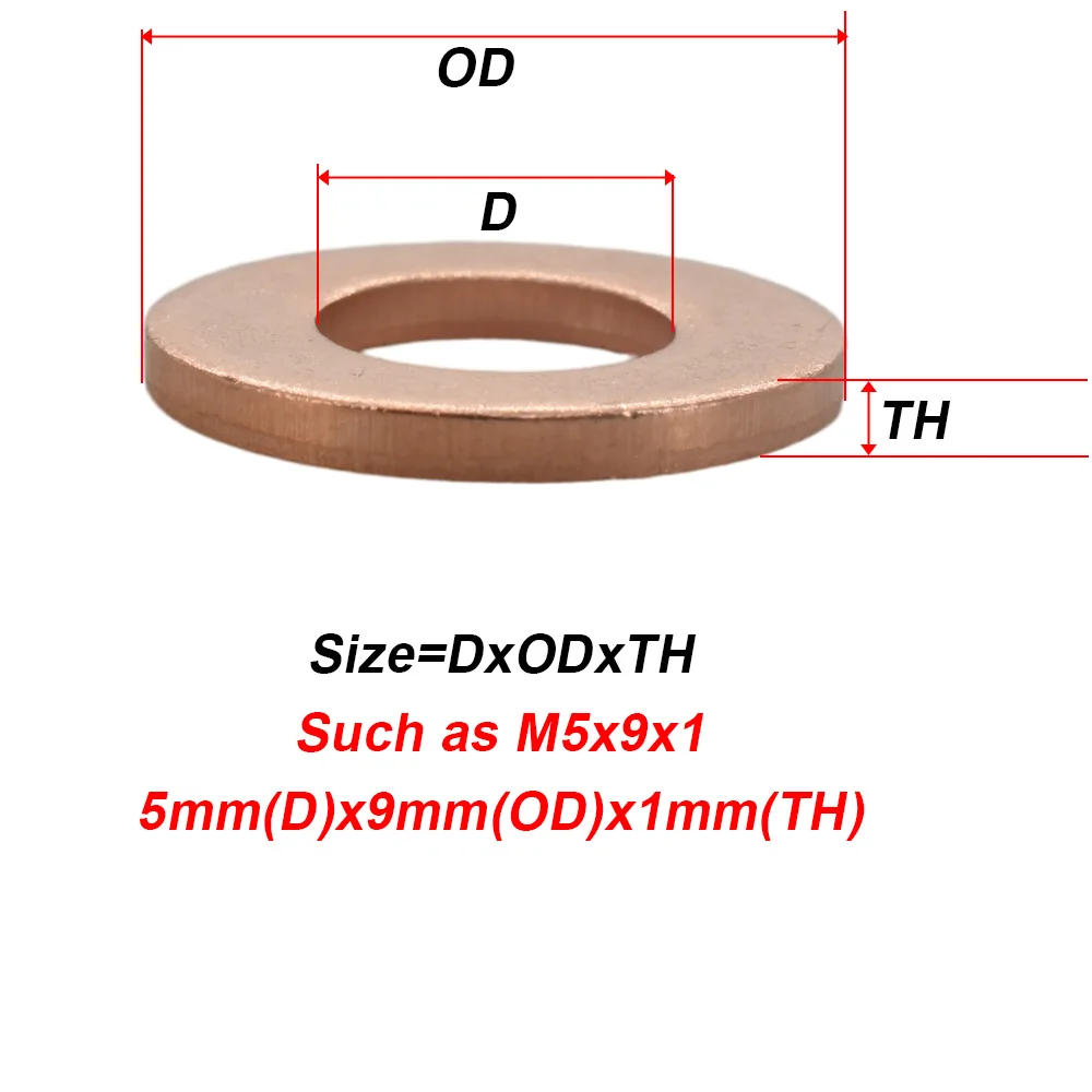 Description Picture 2 of itemSolid pure copper oil plug gasket M5 M6 M8 M10 M12 M14 M16 M18 M20 M22 M24 Motorcycle oil pan flat sealing gasket O-ring washer