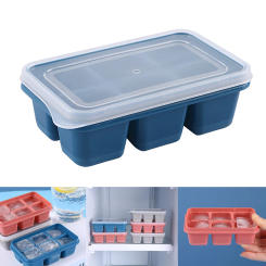 Silicone Ice Cube Mould with DIY Lid 6 Grid Soft Bottom ce Cube Mold Square Fruit Ice Cube Maker Tray Kitchen Bar Tools Acces
