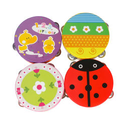 Orff Hand Clapped Drum Flower Bell Drum 15CM Cartoon Wooden Tambourine Frestyle Hand Drum Percussion Instrument Children's Gifts