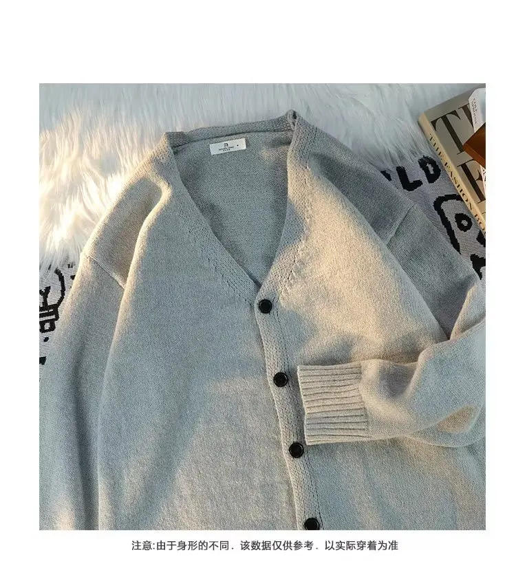 Description Picture 5 of itemCardigan Men Spring Youthful Popular New Fashion Japanese Style Chic Long Sleeve All-match Streetwear Baggy Males Knitting Daily