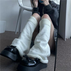 Y2k Lolita Leg Warmers Women Kawaii Knitted Long Socks Calf Gaiters Leg Warmers Black White Leggings Boot Cuffs Warm Foot Cover