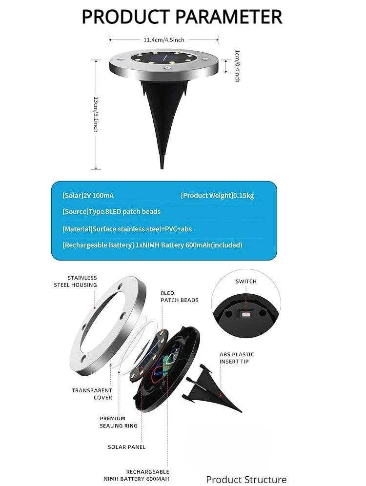 Description Picture 4 of item1/6Pcs Solar Ground Lights Waterproof Outdoor, LED Underground Light Landscape Garden Lights for Pathway,Yard,Lawn,Driveway