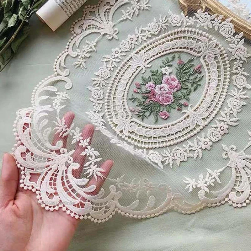 Description Picture 5 of item1PC European Oval Lace Embroidery Placemat Bedroom Study Kitchen Cup Table Mat Food Fruit Plate Cover Cloth Decoration