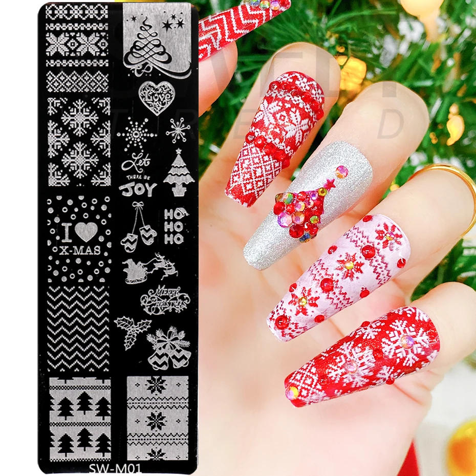 Description Picture 3 of itemMerry Christmas Nail Stamping Plates Cutie Tree Winter Snowflakes Elk Santa Socks Letter Xmas Nail Art Manicure Templates KESW-M