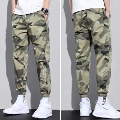 Casual Camouflage Workwear Pants for Men Elastic Waist Drawstring Pants Sports Outdoor Fashion Male Cargo Trouser Sweatpants