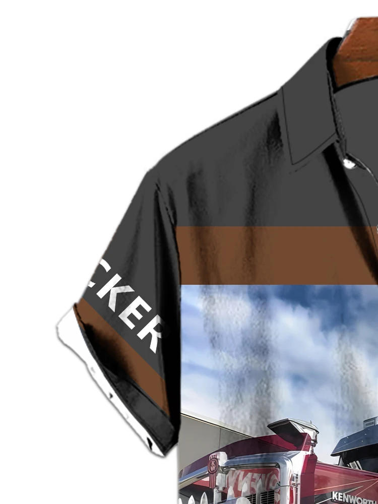 Description Picture 6 of item3D car print lettering, vintage street wear, summer men's lapel short-sleeved shirt, casual button-up shirt for everyday fashion