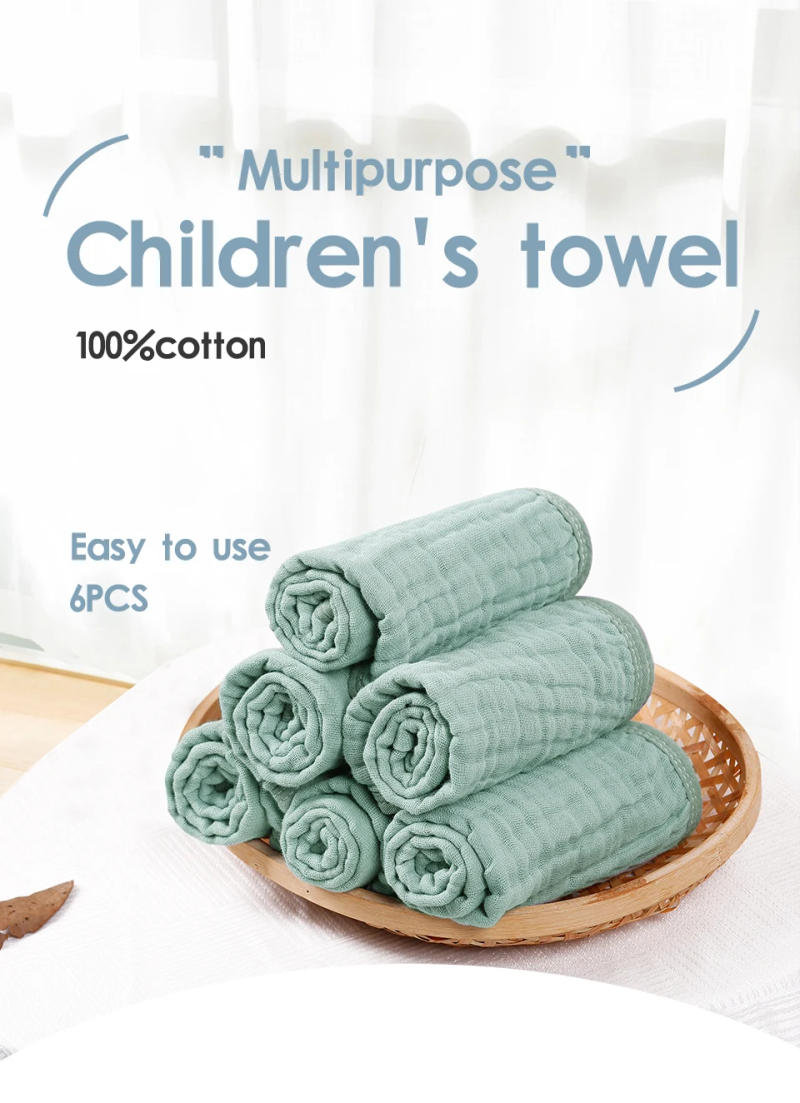 Description Picture 2 of item6 Pcs/Set Baby Towel 100% Cotton Soft Farbic Washable Reusable Solid Colors Kid Face Wash Wipe Hand Newborn Stuff Handkerchief
