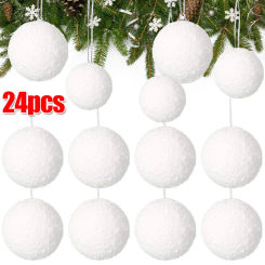 4/6/8cm White Christmas Balls Ornaments Xmas Tree Hanging Pendant Round Foam Snowball New Year Wedding Party Home Decoration