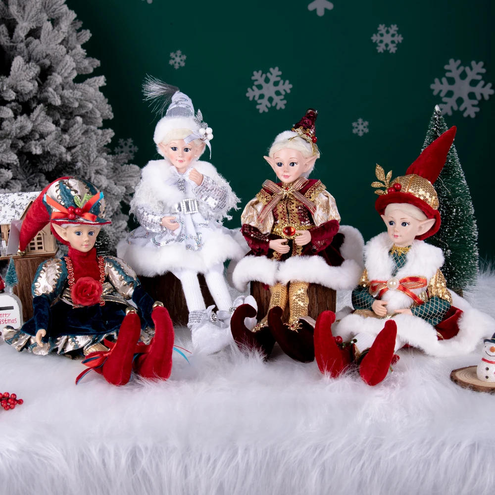 Description Picture 3 of itemSitting Elf Doll Party Holiday Gift Elf Doll With Hat Christmas Decoration Doll Bendable 2024 New Year Navidad Home Decor