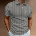 Men Casual Fashion Summer Short Sleeve Zipper Print Polo Shirt .