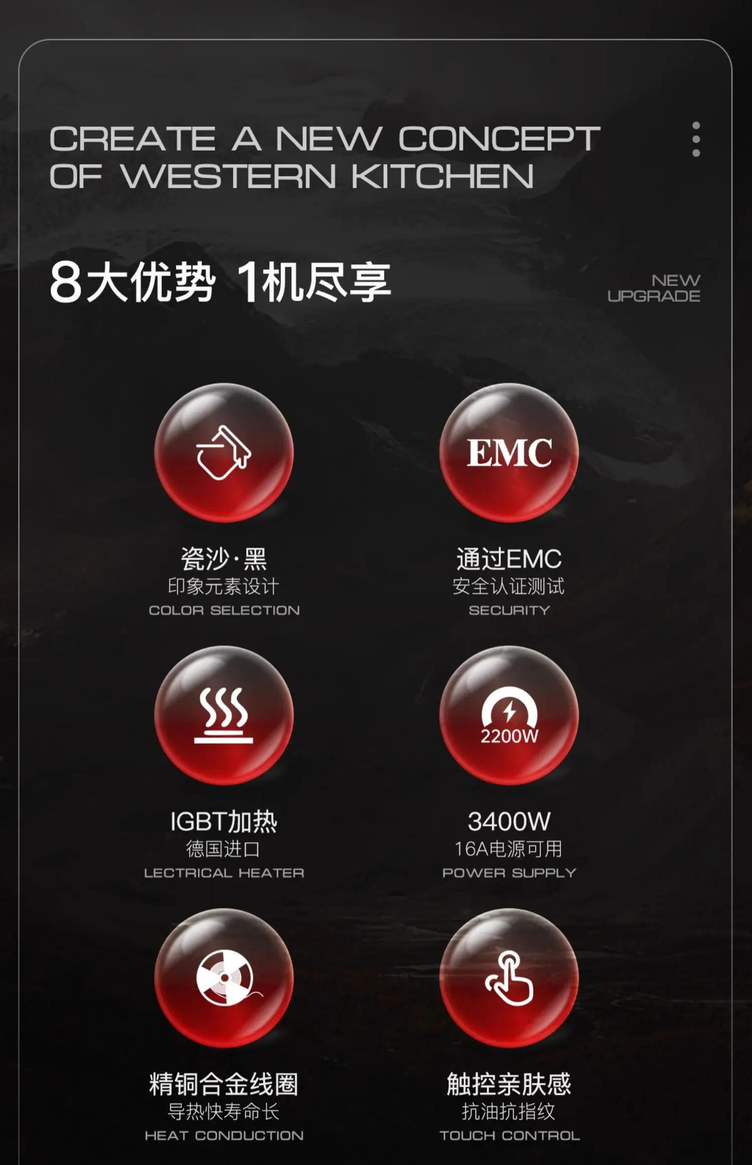 Description Picture 4 of itemAmka 220V Bulit-in Induction Hobs 735x435mm Dual Cooker Kitchen Induction Stove Touch Control Induction Cooker 3400W Firepower