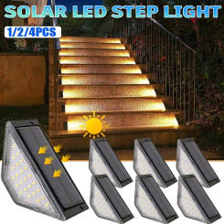 Warm Light LED Solar Step Lamp Path Stair Outdoor Garden Lights Waterproof Balcony Light Decoration for Patio Stair Fence Light
