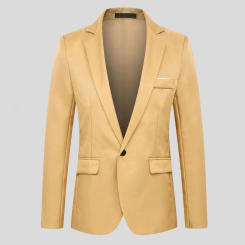 Flap Pockets Long Sleeve Men Blazer Casual Single Button Lapel Suit Jacket Male Single Button Slim Business Blazer Men Clothing