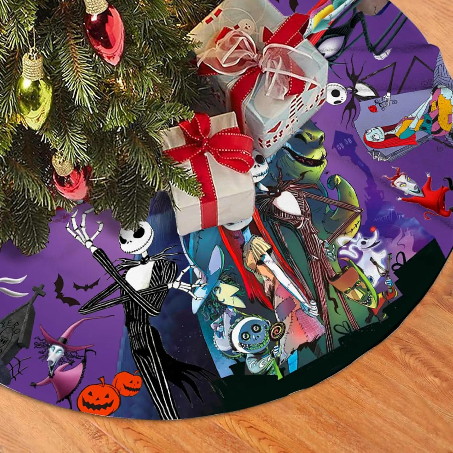 Description Picture 2 of itemHalloween Tree Skirt 36 in Jack Skulls for Holiday Halloween Christmas, Purple Tree Skirts Mat Decorations, Festival Home Decor