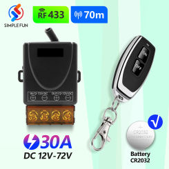 433Mhz Wireless Remote Control Switch 30A DC 12V 24V 48V 72V High Power RF Relay Receiver for Pumps Light Lamp LED 70m Range