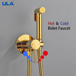 ULA Gold Brass Bidet Faucet Toilet Bidet Sprayer Hot Cold Water Mixer Handheld Hygienic Shower for washing Toilet Bidet Sprayer