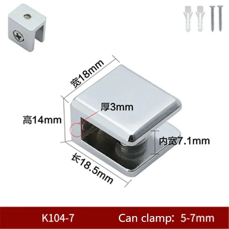 Description Picture 3 of item2pcs/lot Square Shape Chrome Finished Zinc Alloy Glass Clamps Shelves Support Bracket Clips for 5 To 12mm Glass Board
