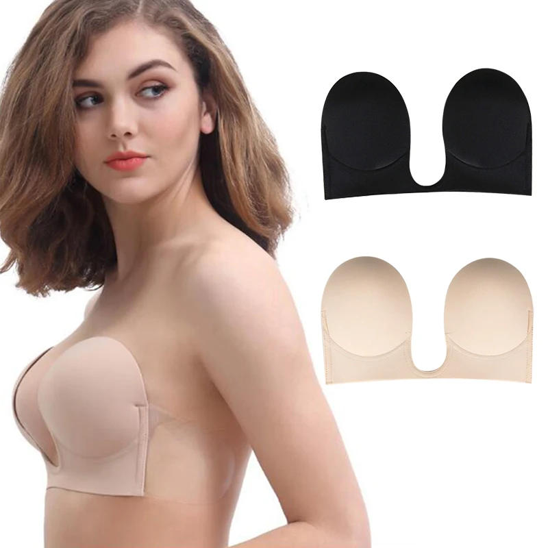 Description Picture 2 of itemInvisible Push Up Bra Strapless Bras Dress Wedding Party Sticky Self-adhesive Silicone Brassiere Breathable Deep U Bra Underwear