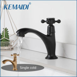 KEMAIDI Black/ Antique Brass Bathroom Basin Faucet For Outside Cross Handle Single Cold Water Outlet Deck Mounted Bath Taps