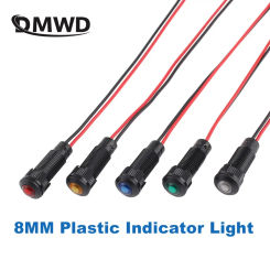 8mm Plastic LED Indicator Signal Light Switch 3-6V 12-24V 110-220V Red Yellow Blue Green White plastic