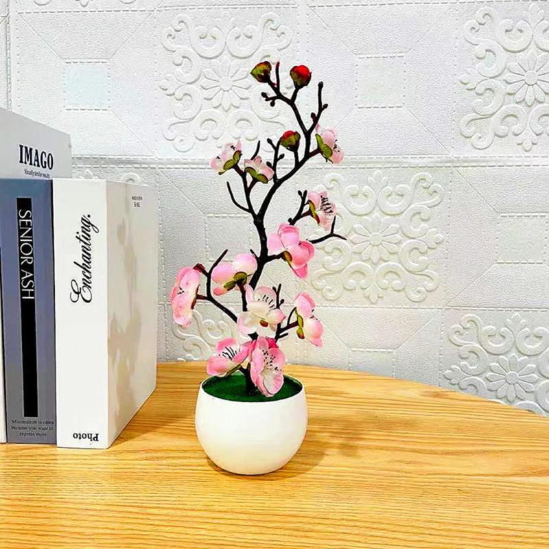 Description Picture 4 of itemArtificial Pot Plant Bonsai Simulation Silk Plum Flowers Silk Fake Plum Cherry Blossoms Home Wedding Party Decoration