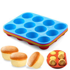 Silicone Round Mold 12 Holes Mini Muffin DIY Cupcake Cookies Fondant Baking Pan Non-Stick Pudding Steamed Cake Mold Baking Tool
