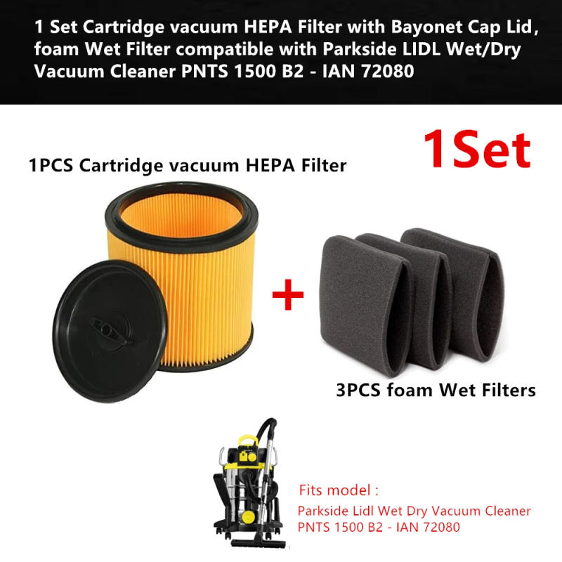 Description Picture 3 of item1Set Cartridge vacuum HEPA Filter&foam Wet Filter compatible with Parkside LIDL Wet/Dry Vacuum Cleaner PNTS 1500 B2 - IAN 72080