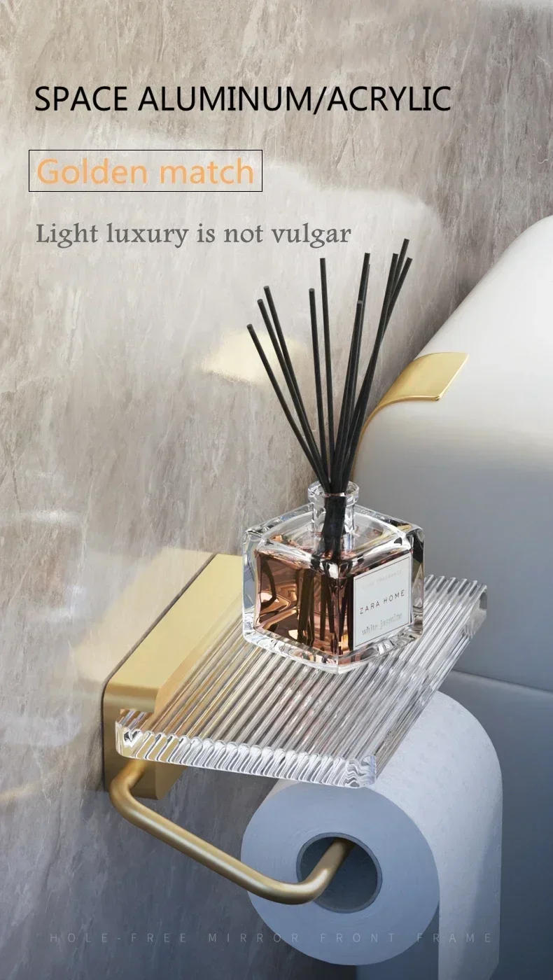 Description Picture 2 of itemBathroom Wood Paper Holder Wall Mounted Phone Rack Toilet Tissue Shelf Bathroom Accessories Acrylic Paper Towel Dispenser