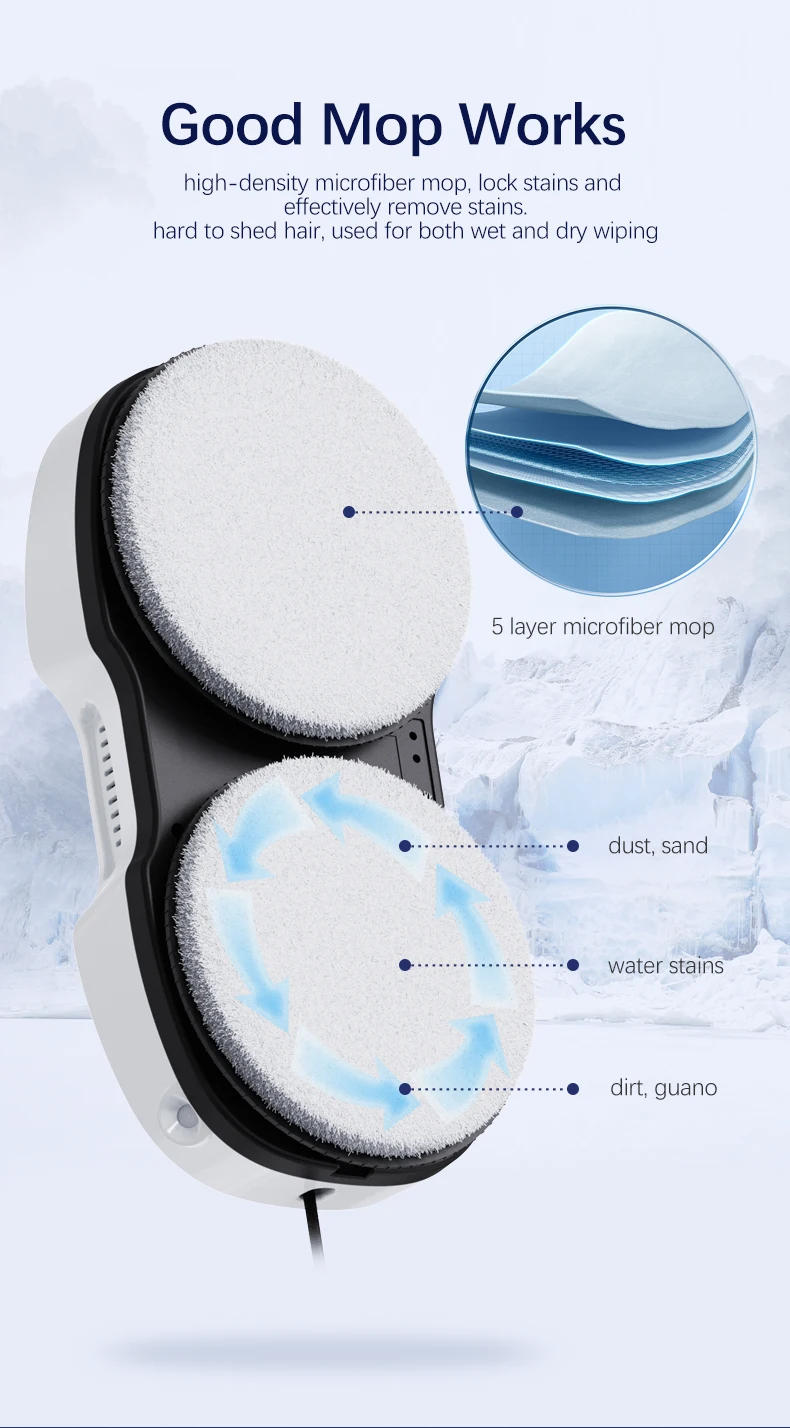 Description Picture 6 of itemNEW 5600Pa High Suction Window Cleaning Robot Electric Smart Water Spray Window Cleaner Robot Anti-falling Vacuum Cleaner