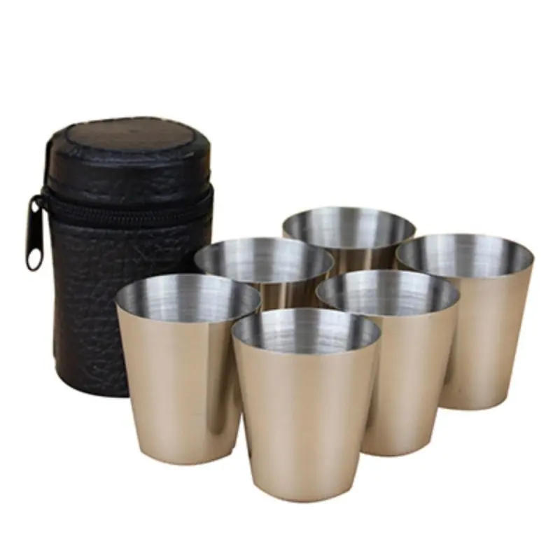 Description Picture 3 of item6Pcs 70ml Stainless Steel Shot Glasses with Leather Case Espresso Shot Cups Barware Drinking Vessel Camping Home Restaurant Mug